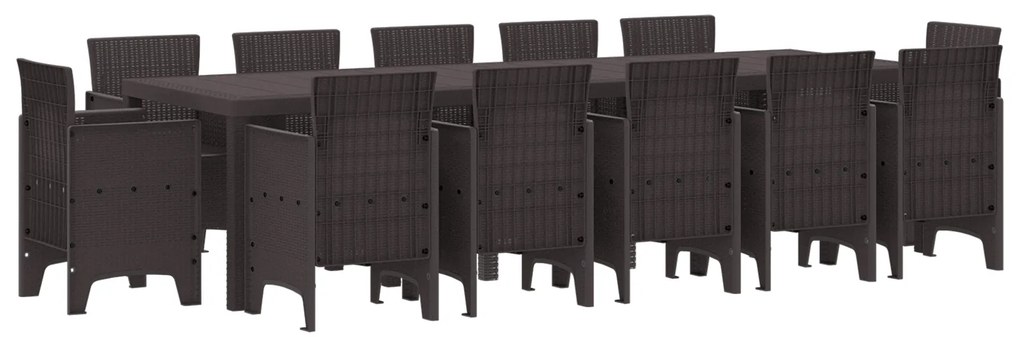 vidaXL Σέτ φαγητού για κήπο 13 pcs Καφέ 300 x 100 x 73 εκ Πολυ ράταν
