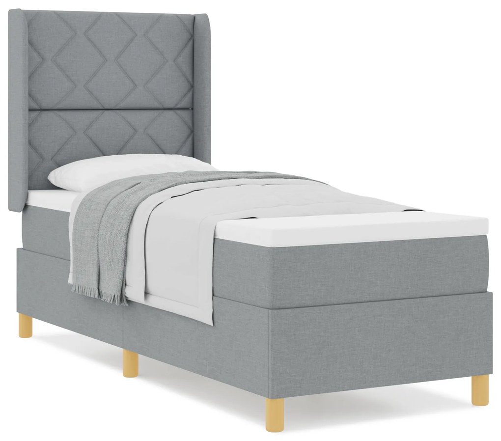 vidaXL Κρεβάτι Box Spring με Στρώμα - Ανοιχτό Γκρι, 80x200 εκ., Υφάσματα