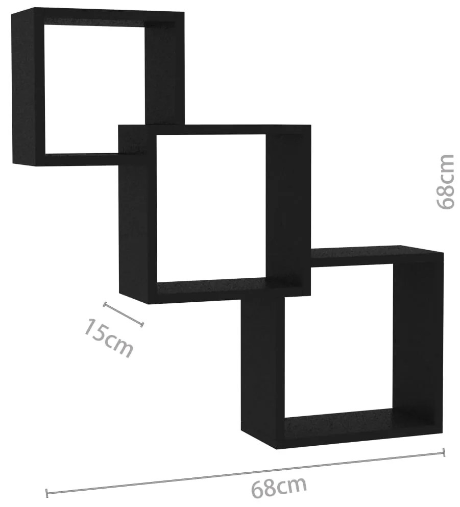 vidaXL Ράφια Κύβοι Τοίχου Μαύρα 68x15x68 εκ. από Επεξεργασμένο Ξύλο