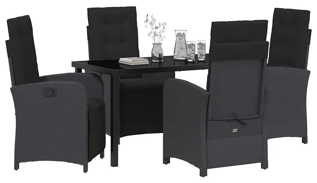 vidaXL Σέτ φαγητού για κήπο 5 pcs Μαύρο συνθετικό ρατάν
