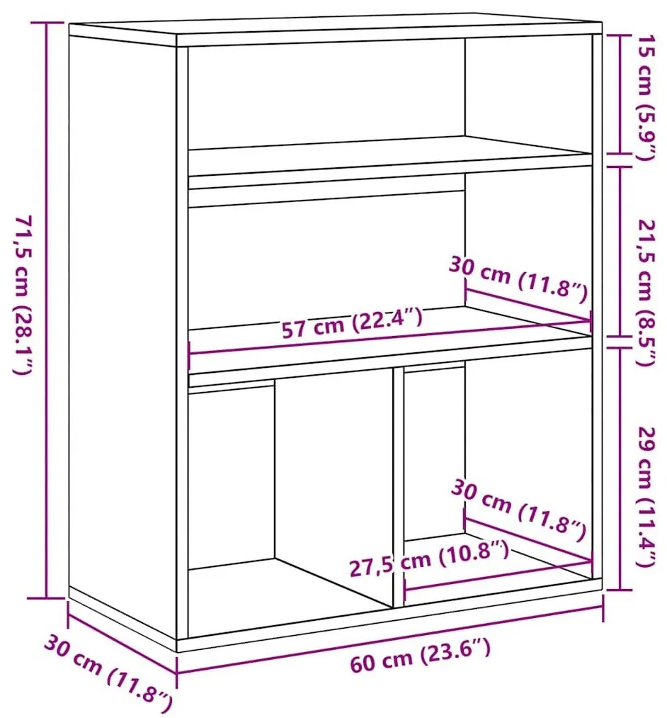 Βιβλιοθήκη Χρώμα Sonoma Δρυς 60x30x71,5 εκ. από Μοριοσανίδα - Καφέ