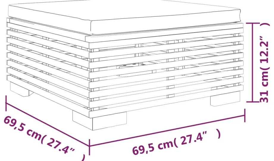 vidaXL Υποπόδιο Κήπου από Μασίφ Ξύλο Teak με Σκούρο Γκρι Μαξιλάρι