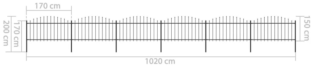 vidaXL Κάγκελα Περίφραξης με Λόγχες Μαύρα (1,25-1,5)x10,2 μ. Ατσάλινα