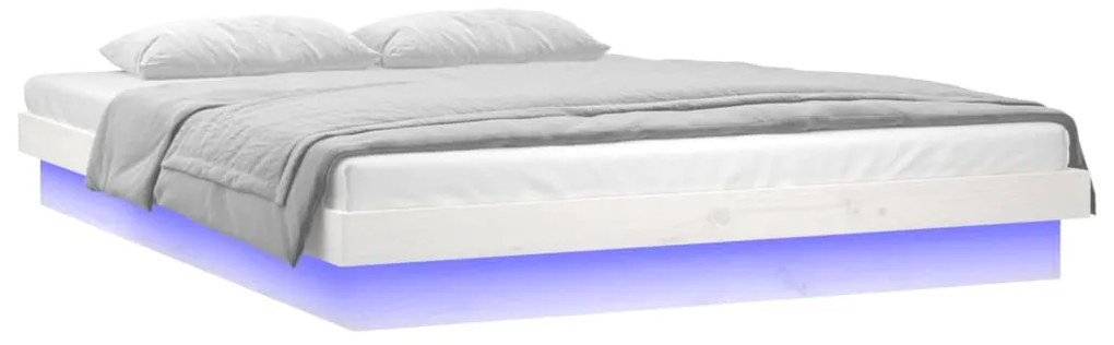 vidaXL Πλαίσιο Κρεβατιού με LED Λευκό 140 x 190 εκ. από Μασίφ Ξύλο