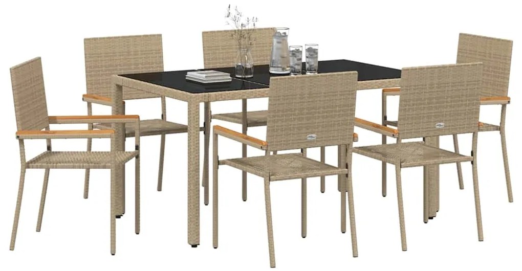 vidaXL Σέτ φαγητού για κήπο 7 pcs Μπεζ 150 x 90 x 75 cm