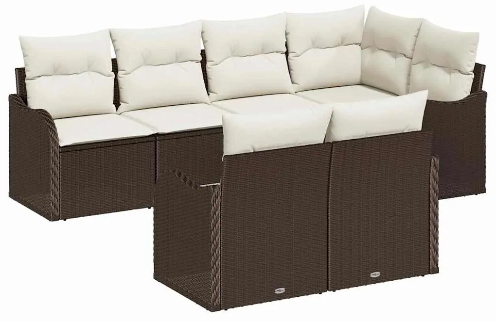 vidaXL Σετ Καναπέ Κήπου με μαξιλάρι 7 pcs Καφέ Πολυ ράταν