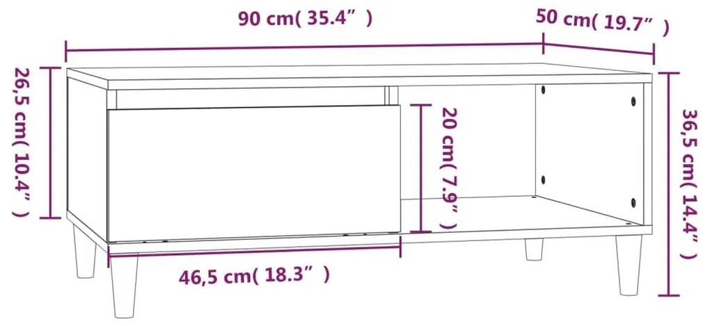 Τραπεζάκι Σαλονιού Γυαλ. Λευκό 90x50x36,5 εκ. Επεξεργ. Ξύλο - Λευκό