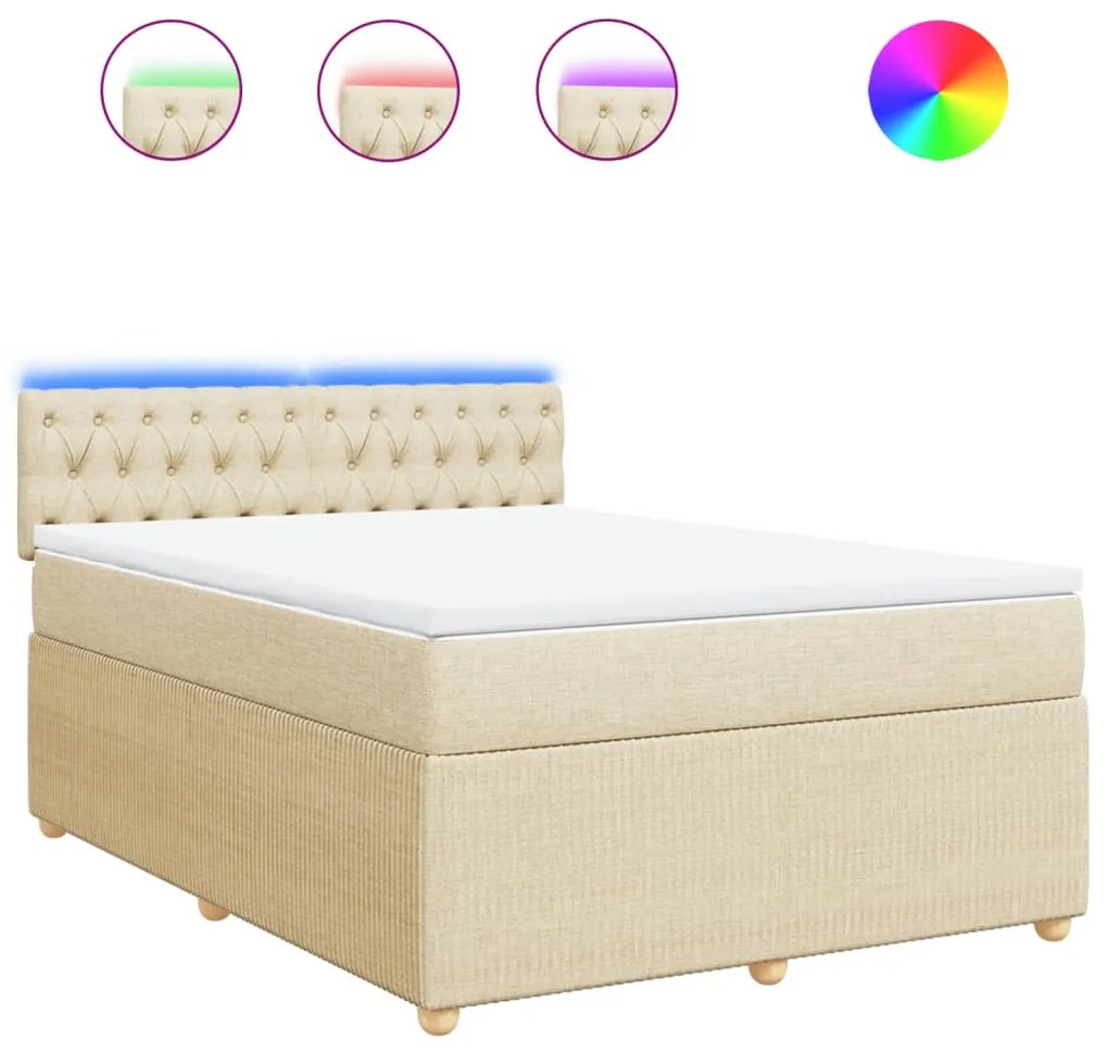 vidaXL Κρεβάτι Boxspring με Στρώμα Κρεμ 140x190 εκ. Υφασμάτινο