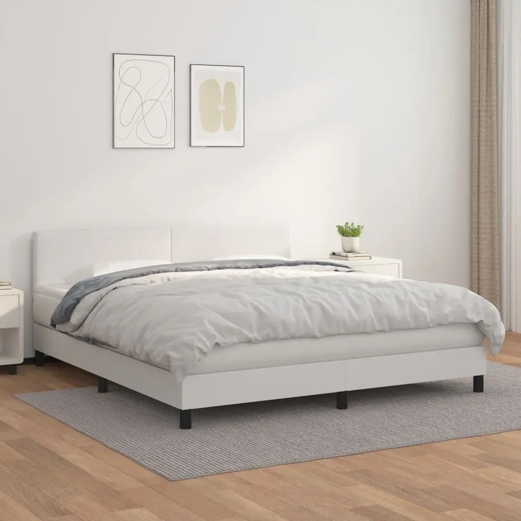 vidaXL Κρεβάτι Boxspring με Στρώμα Λευκό 160x200εκ.από Συνθετικό Δέρμα