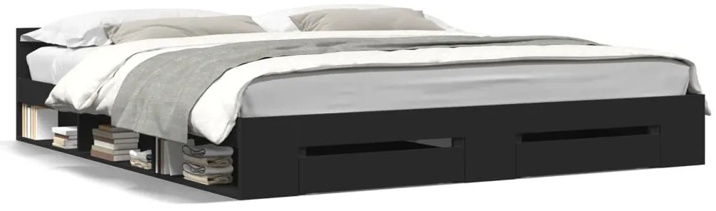 vidaXL Πλαίσιο Κρεβατιού με Συρτάρια Μαύρο 200x200 εκ Επεξεργ. Ξύλο
