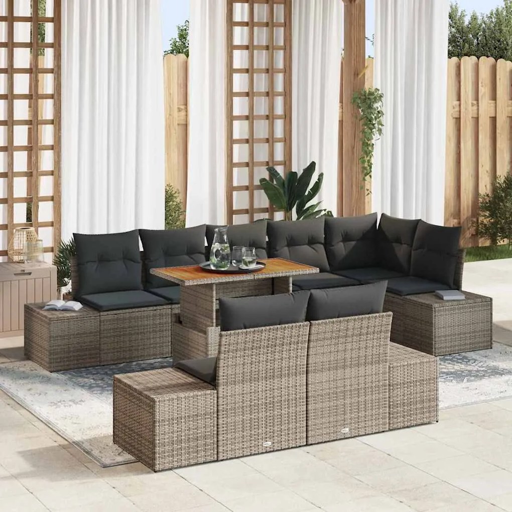 vidaXL Σετ Καναπέ Κήπου με αποθήκευση 9 pcs Γκρι Πολυ ράταν