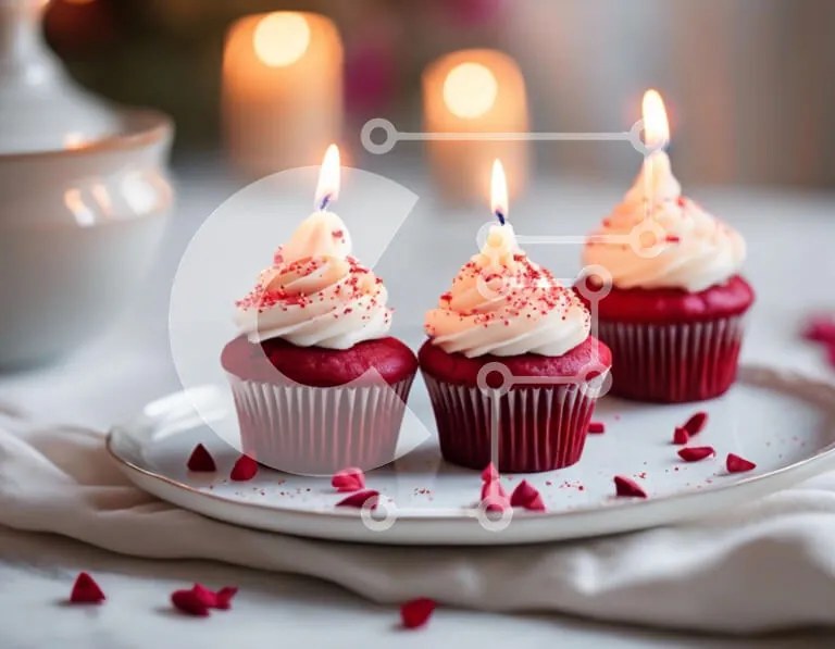 Intra Συλλεκτικό Ξύλινο Παζλ Plywood  4mm - Τρία κόκκινα cupcakes με αναμμένα κεριά σε ένα λευκό πιάτο Σε Ξύλινο Κουτί - Διαστάσεις: 10x10 cm – 25 κομμάτια