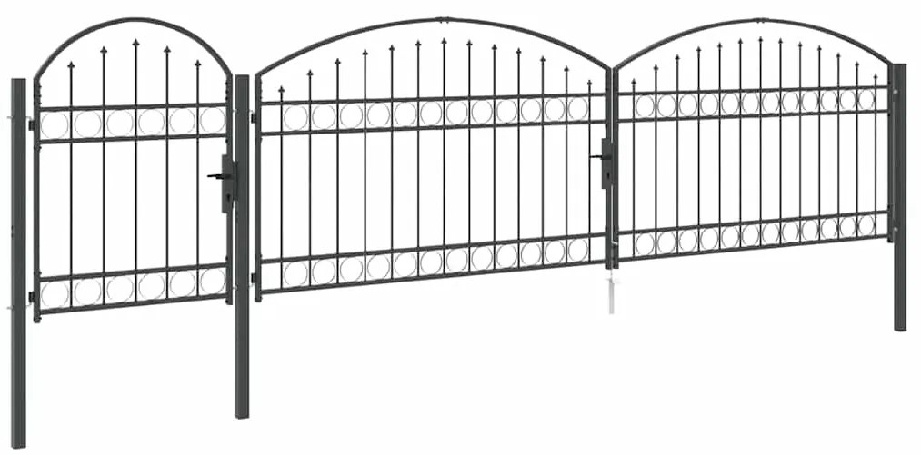 vidaXL Πύλη Κήπου με Καμπύλη Κορυφή Γκρι 500 x 75 cm Ατσάλι