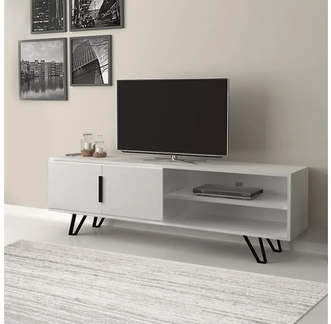 Έπιπλο τηλεόρασης Foot Megapap από μελαμίνη λευκό 160x35x49εκ. GP028-0033,3-GP028-0033,3-Λευκό GP028-0033,3