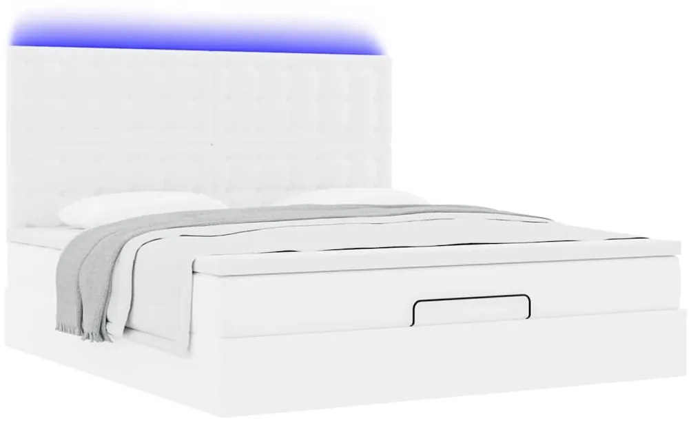 vidaXL Οθωμανικό κρεβάτι με στρώμα & LEDs Λευκό 180x200cm Faux Leather