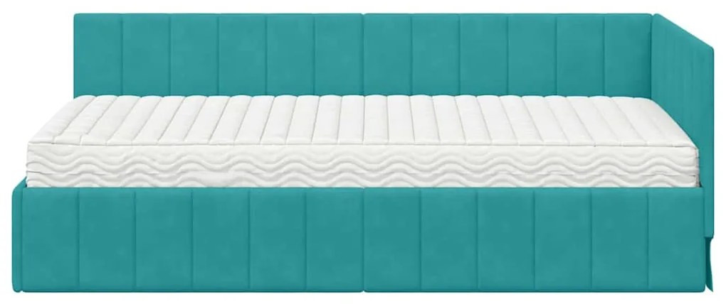 vidaXL Κρεβάτι Γωνίας με στρώμα Τιρκουάζ 90 x 200 cm Βελούδο