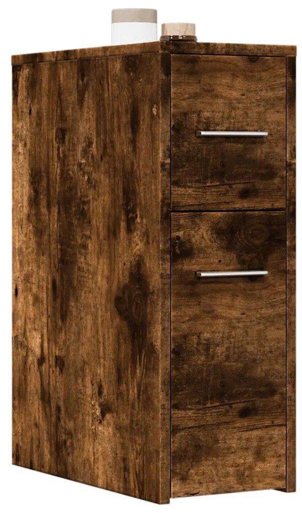 Ντουλάπι Μπάνιου Στενό με Ροδάκια Καπνιστή Δρυς Επεξ. Ξύλο