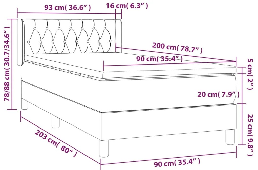 vidaXL Κρεβάτι Boxspring με Στρώμα Taupe 90x200 εκ. Υφασμάτινο