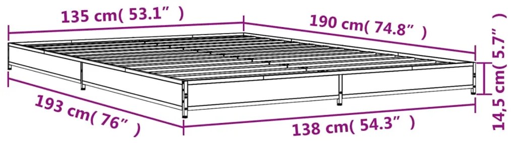 Πλαίσιο Κρεβατιού Καπνιστή Δρυς 135x190εκ. Επεξ. Ξύλο &amp; Μέταλλο - Καφέ