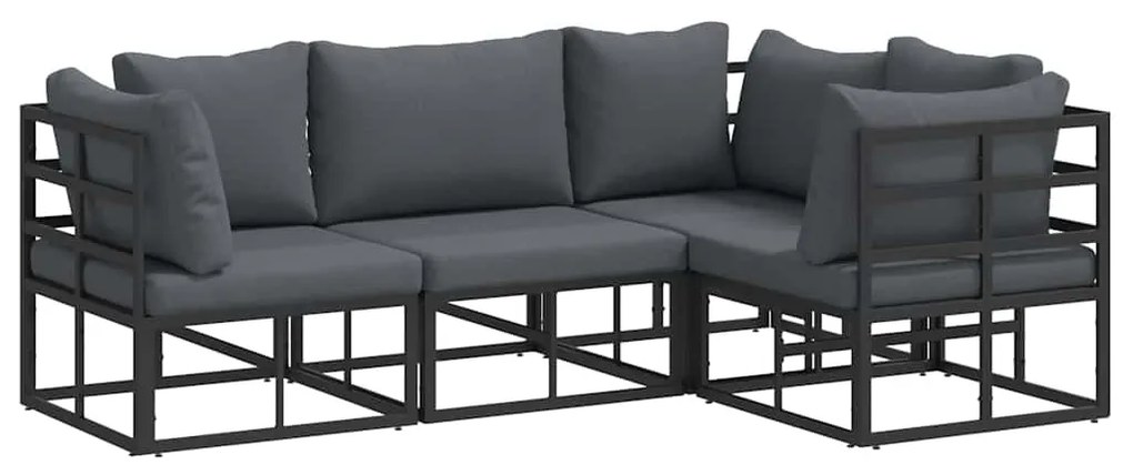 vidaXL Σετ Καναπέ Κήπου με μαξιλάρι 4 pcs Μαύρο Αλουμίνιο