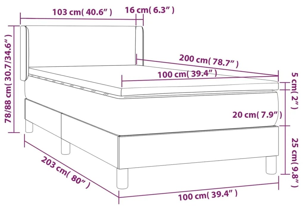 Κρεβάτι Boxspring με Στρώμα Σκούρο Γκρι 100x200 εκ. Βελούδινο 3130824