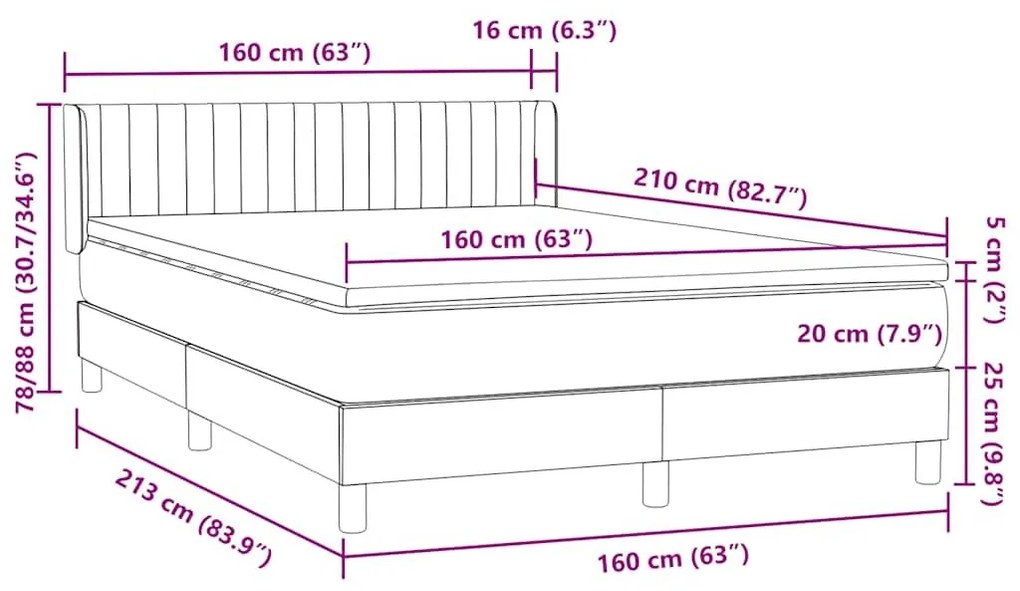 Κρεβάτι Boxspring με Στρώμα Σκούρο Μπλε 160x210 εκ. Βελούδινο - Μπλε