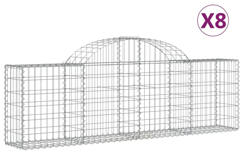 vidaXL Συρματοκιβώτια Τοξωτά 8 τεμ. 200x30x60/80 εκ. Γαλβαν. Ατσάλι