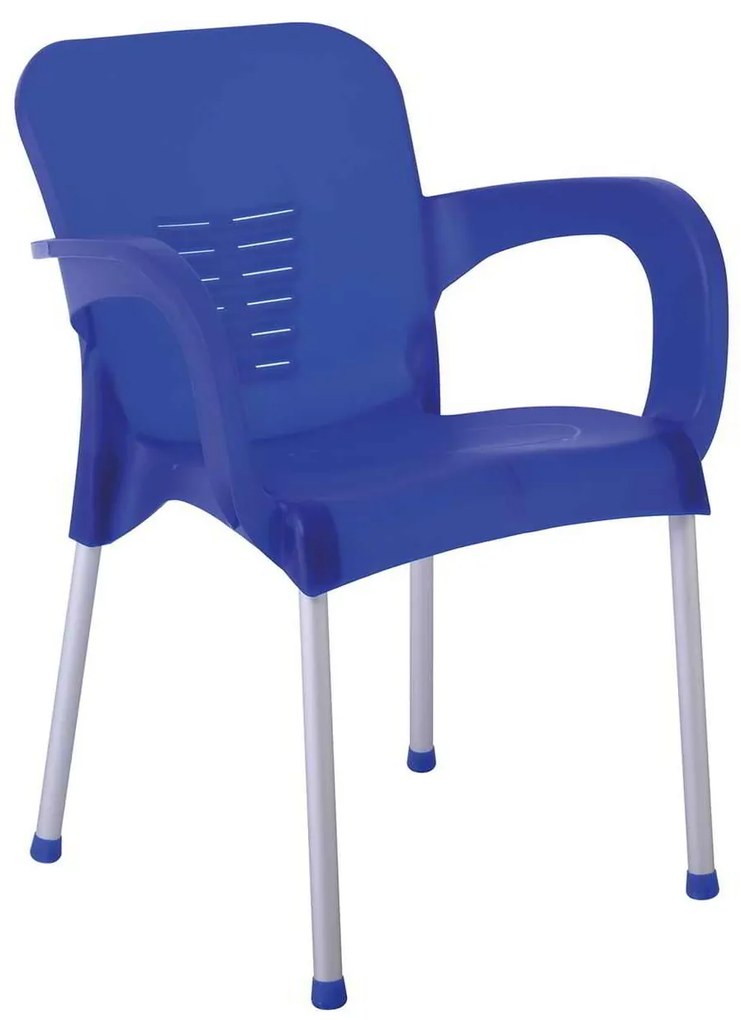 LARA-II Πολυθρόνα Dining Στοιβαζόμενη, ALU Silver, PP Μπλε