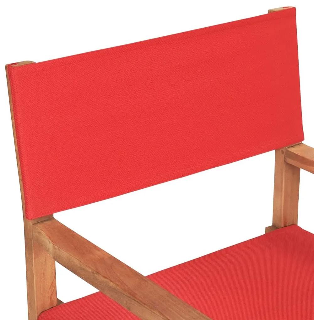 Καρέκλες Σκηνοθέτη Πτυσσόμενες 2 τεμ. Κόκκινες Μασίφ Ξύλο Teak - Κόκκινο