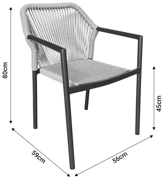Καρέκλα - Πολυθρόνα αλουμινίου Lush στοιβαζόμενη ανθρακί σκελετός-φυσικό rattan 56x59x80 εκ. 56x59x80 εκ.
