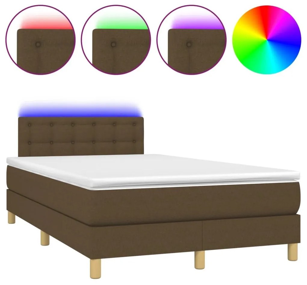 Κρεβάτι Boxspring με Στρώμα &amp; LED Σκ.Καφέ 120x190εκ. Υφασμάτινο - Καφέ