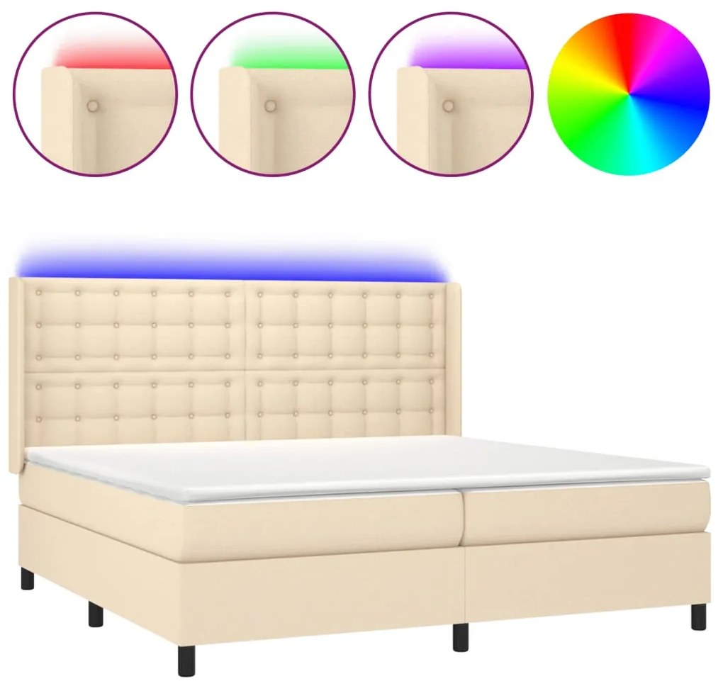 ΚΡΕΒΑΤΙ BOXSPRING ΜΕ ΣΤΡΩΜΑ &amp; LED ΚΡΕΜ 200X200 ΕΚ. ΥΦΑΣΜΑΤΙΝΟ 3138666