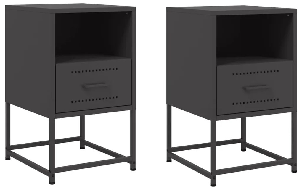 vidaXL Κομοδίνα 2 τεμ. Μαύρα 36x39x60,5 εκ. Χάλυβα