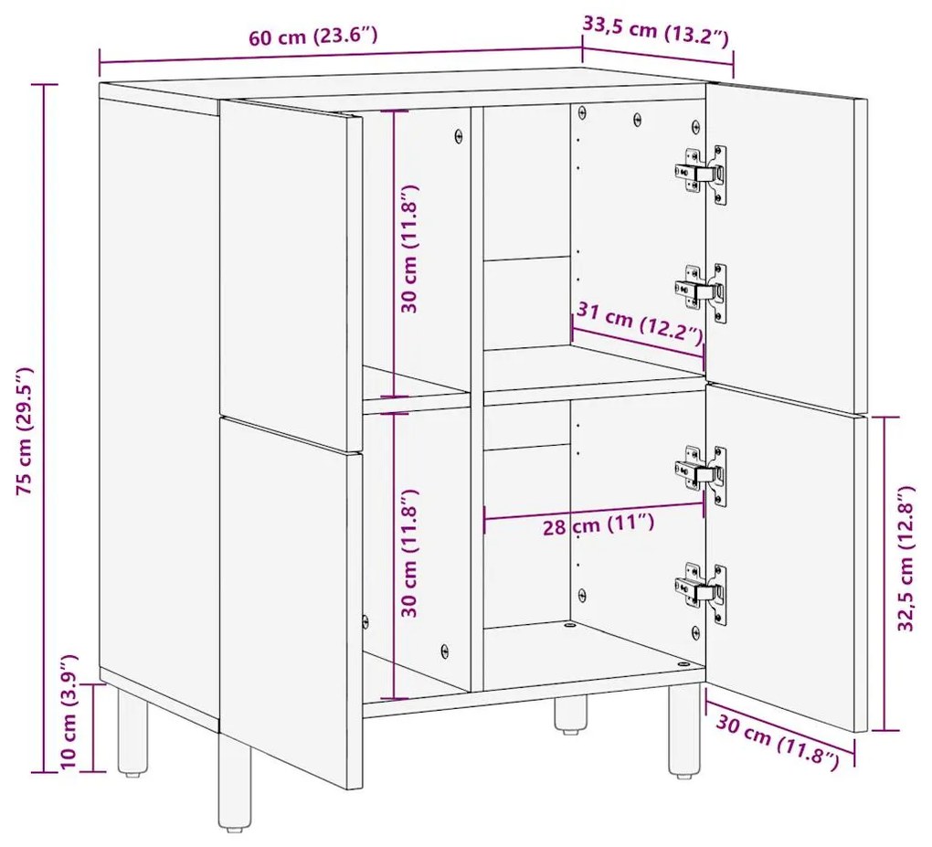 ΜΠΟΥΦΕΣ 60X33,5X75 ΕΚ. ΑΠΟ ΜΑΣΙΦ ΑΚΑΤΕΡΓΑΣΤΟ ΞΥΛΟ ΜΑΝΓΚΟ 4018654