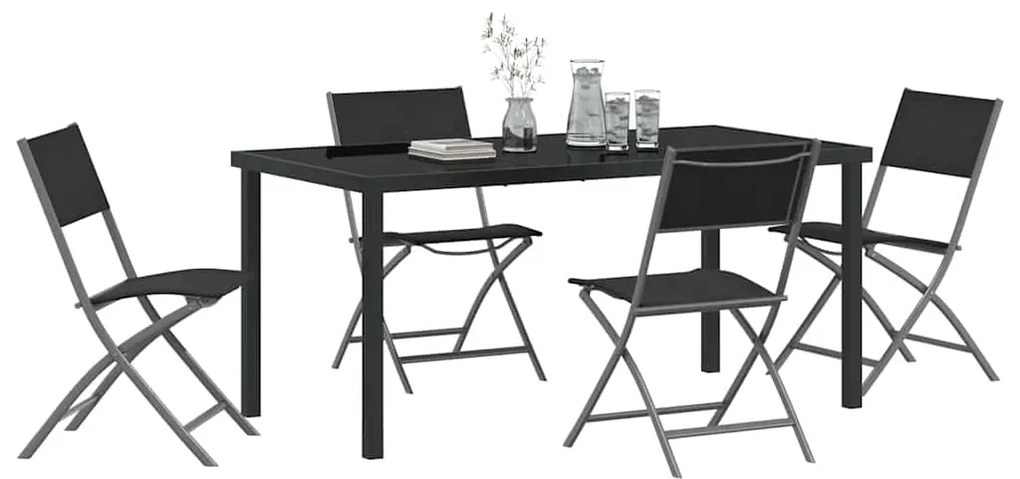 vidaXL Σέτ φαγητού για κήπο 5 pcs Μαύρο Χάλυβας με επίστρωση πούδρας