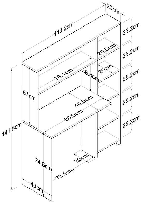 Γραφείο εργασίας-ραφιέρα Janson pakoworld λευκό 113x40x142εκ