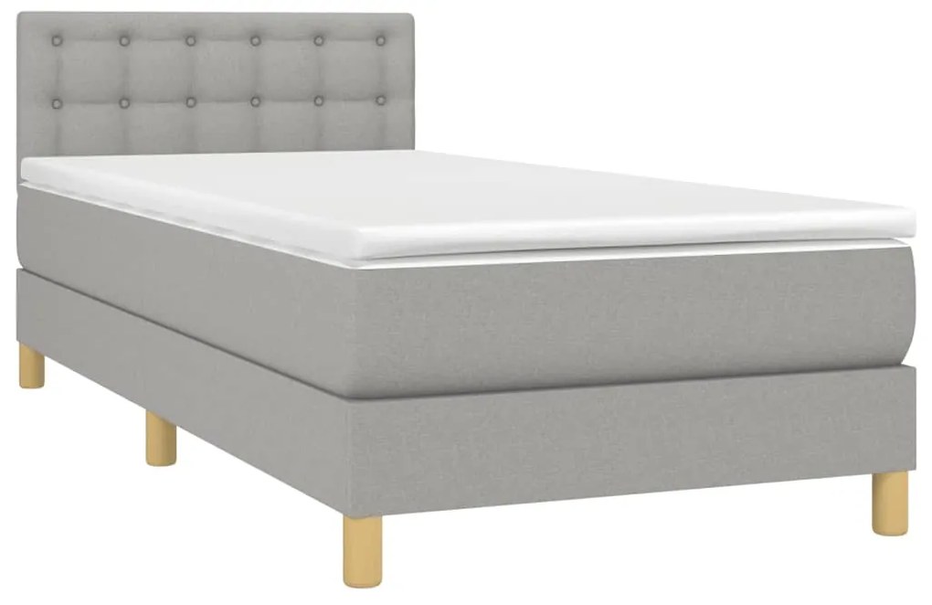 vidaXL Κρεβάτι Boxspring με Στρώμα Ανοιχτό Γκρι 90x200 εκ. Υφασμάτινο