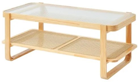 VEVOR Rattan Coffee Table Rectangle Rattan Coffee Table 2-Tier for Living Room