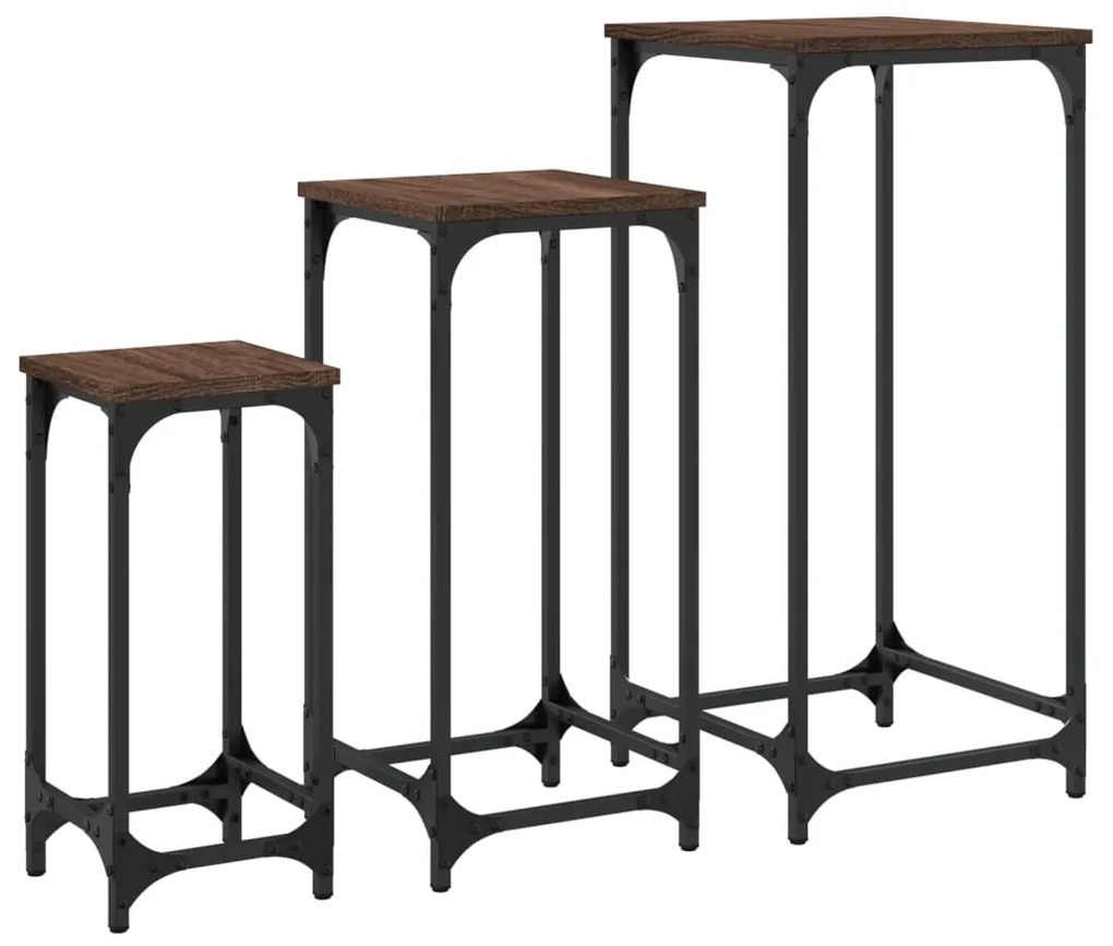 vidaXL Τραπεζάκια Βοηθητικά Στοιβαζόμενα 3 τεμ. Καφέ δρυς Επεξ. Ξύλο