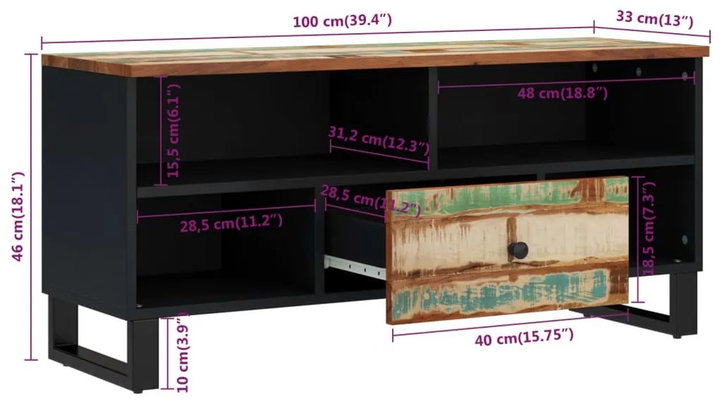 Έπιπλο Τηλεόρασης 100x33x46εκ. Μασίφ Ανακυκλ. Ξύλο &amp; Επεξ. Ξύλο - Καφέ