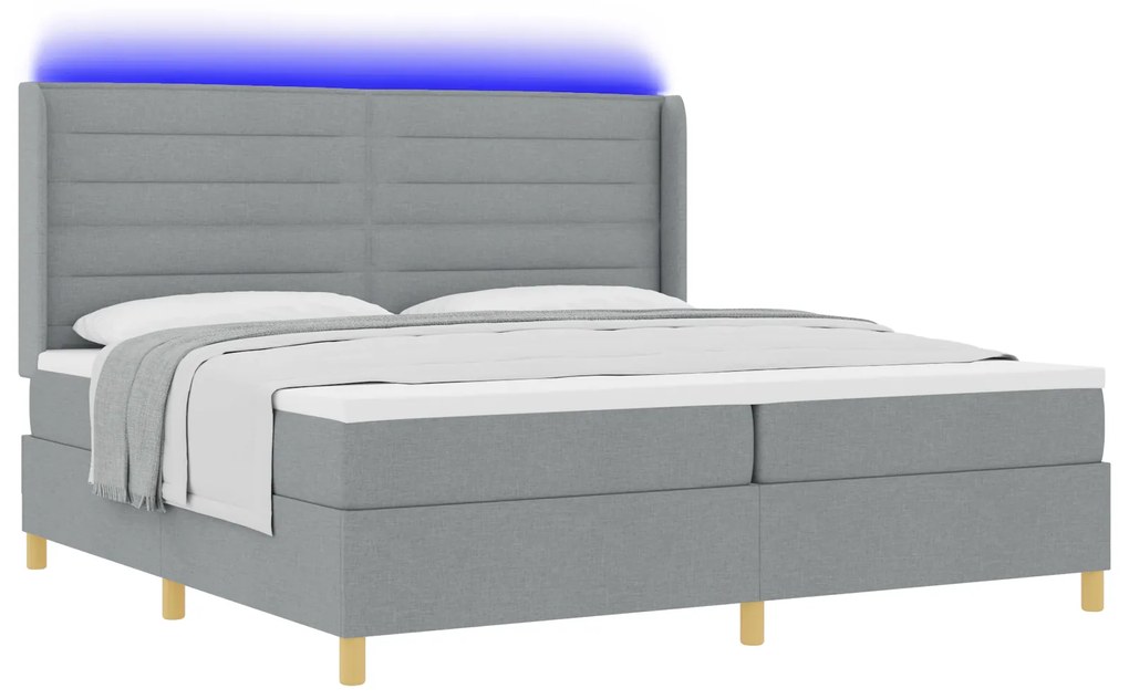 vidaXL κρεβάτι Box Spring με στρώμα και LED Γκρι 200x200 εκ Υφασμάτινο