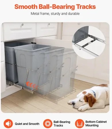VEVOR Double Pullout Waste Container Under Cabinet Kitchen Bin Trash Can