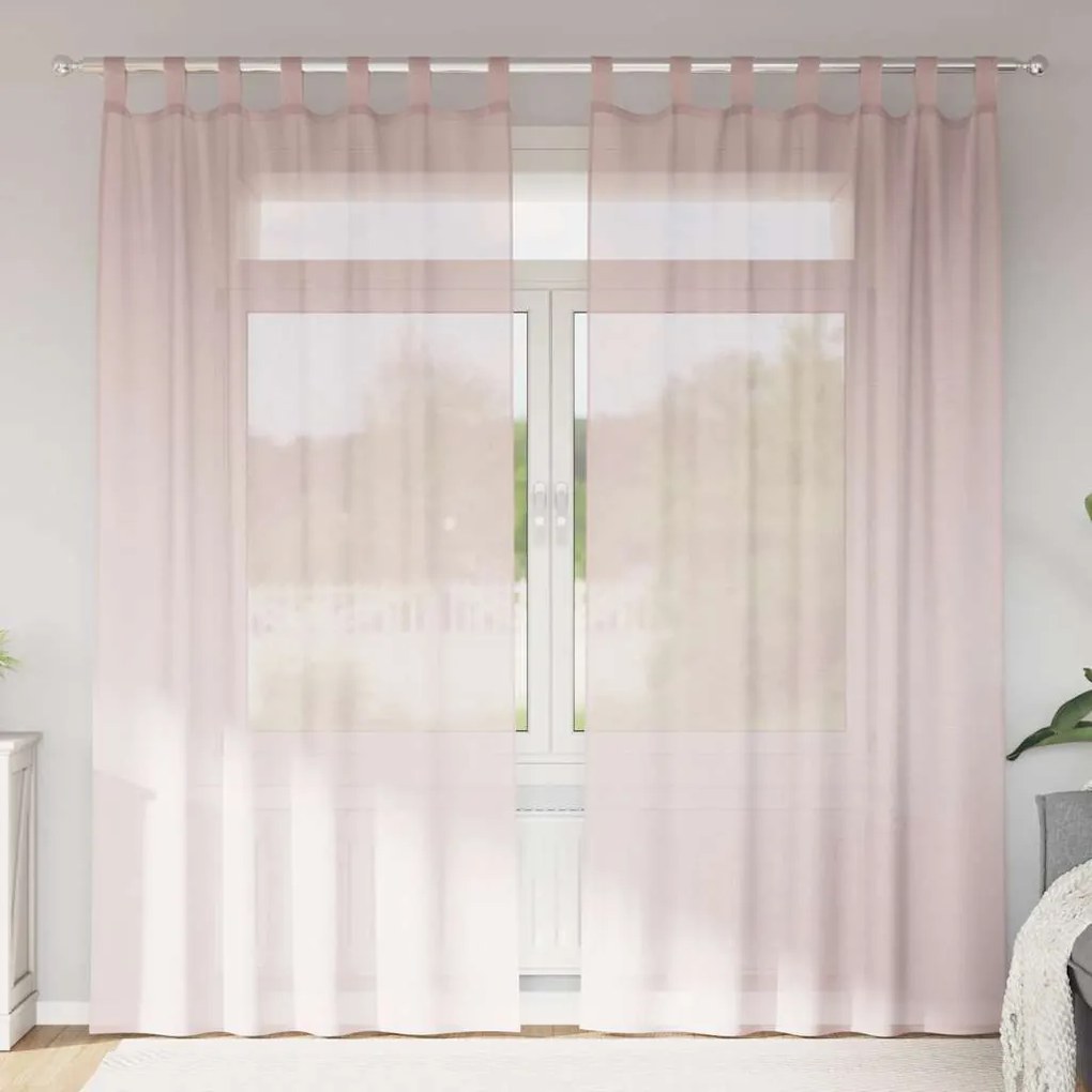 vidaXL Voile κουρτίνες με τσέπες ράβδου 2 τεμάχια Ανοιχτό Ροζ