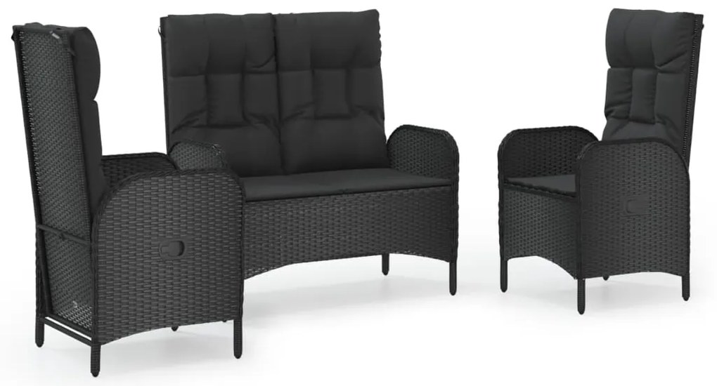 vidaXL Σετ Τραπεζαρίας Κήπου 3 τεμ. Μαύρο Συνθετικό Ρατάν με Μαξιλάρια