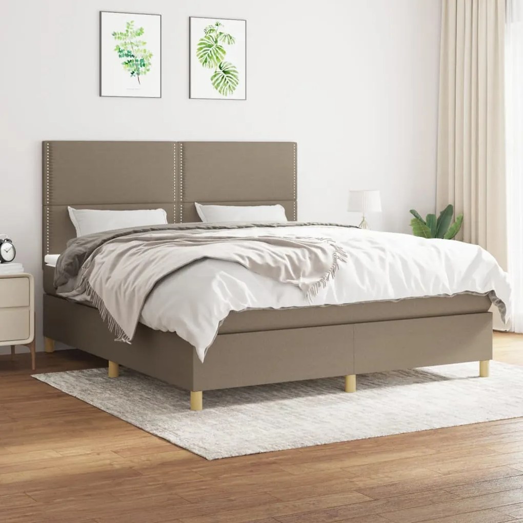 Κρεβάτι Boxspring με Στρώμα Taupe 180x200 εκ. Υφασμάτινο - Μπεζ-Γκρι