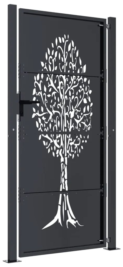 vidaXL Πόρτα Κήπου Ανθρακί 100x200 εκ. Σχέδιο Δέντρου από Ατσάλι