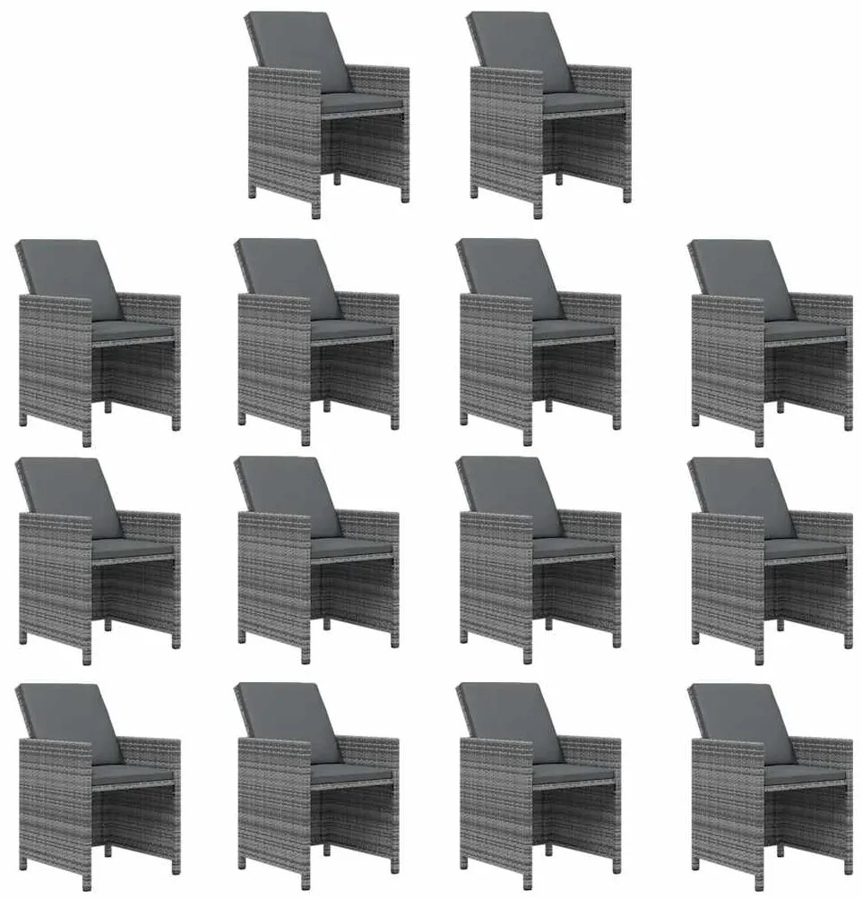 vidaXL Σετ Τραπεζαρίας Κήπου 15 τεμ. Γκρι από Συνθ. Ρατάν με Μαξιλάρια