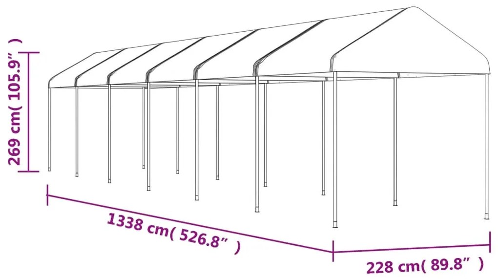 Κιόσκι με Τέντα Λευκό 13,38 x 2,28 x 2,69 μ. από Πολυαιθυλένιο - Λευκό