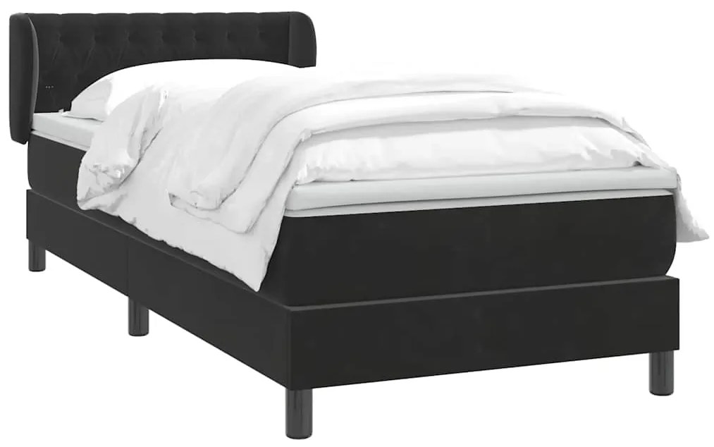 vidaXL Κρεβάτι Boxspring με Στρώμα Μαύρο 90x210 εκ. Βελούδινο