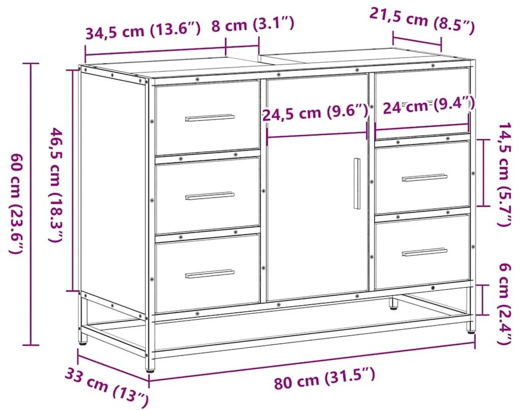 Ντουλάπι Μπάνιου Νιπτήρα Καπνιστή Δρυς 80x33x60 εκ. Επεξ. Ξύλο - Καφέ